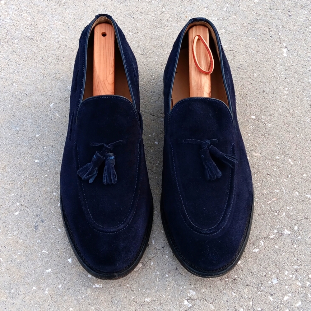Samuel Windsor Loafers Men's Tasseled Blue Suede Shoes/Loafers (HANDMADE) - Picture 6 of 17